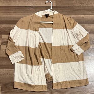 Talbots Tan and Cream Striped Women's cardigan size medium petite